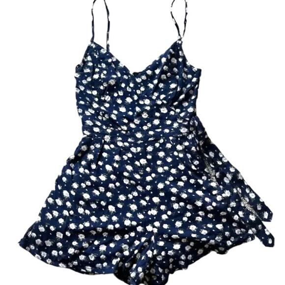 ABERCROMBIE & FITCH Navy Blue & Rose Floral Romper Jumpsuit – Small - Picture 2 of 9